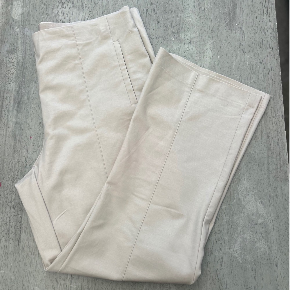 Rachel Zoe Tan Wide Leg Trousers Seam Detail Stretch Pants Size 14